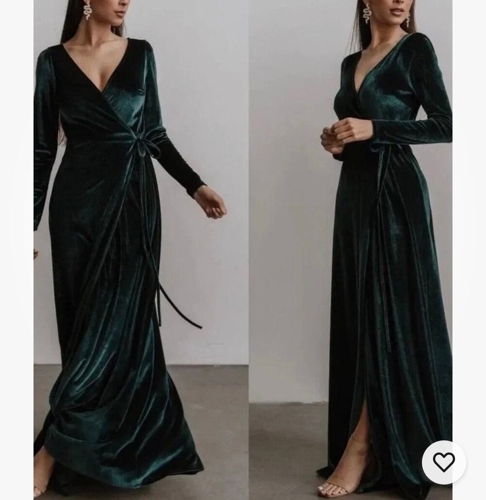 Baltic Born Jada Ribbed Velvet Wrap Maxi Dress Emerald Green XXL
